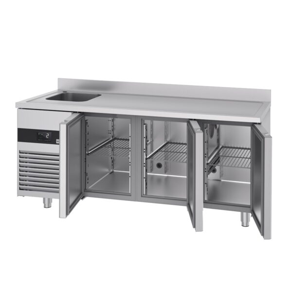 Chladiaci stôl PREMIUM - 1900x700mm - s 3 dvierkami, 1 umývadlom vľavo a podstavcom - Image 7
