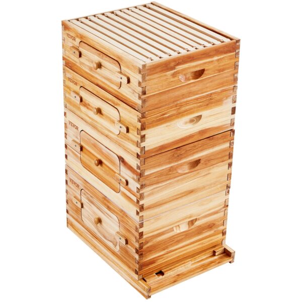 Úl VEVOR, 40 rámečků, úl, cedrové dřevo potažené včelím voskem, 2 hluboké + 2 střední včelí boxy, sada úlů Langstroth, průhledná akrylátová okna se základy - Image 2