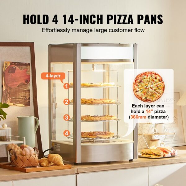 VEVOR ohřívač potravin s displejem na pizzu 356 mm 4 patrový ohřívač na pizzu - Image 3