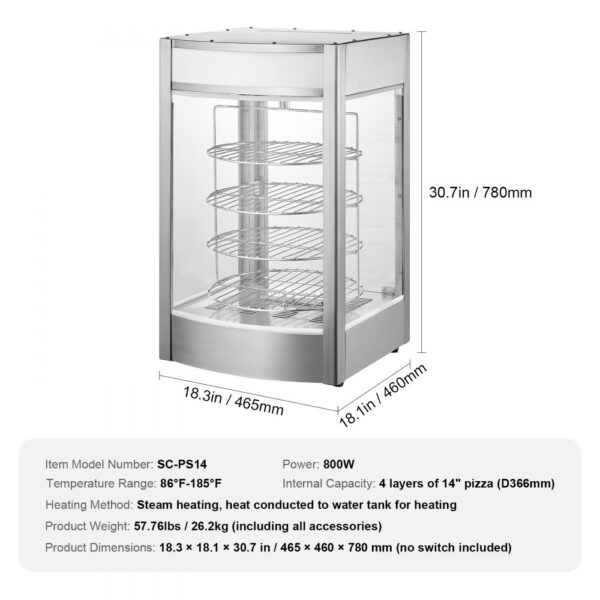 VEVOR ohřívač potravin s displejem na pizzu 356 mm 4 patrový ohřívač na pizzu - Image 7