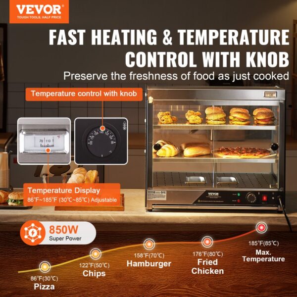 VEVOR 2-stupňové kleště na ohřívače potravin na pizzu 850 W 111 l - Image 2