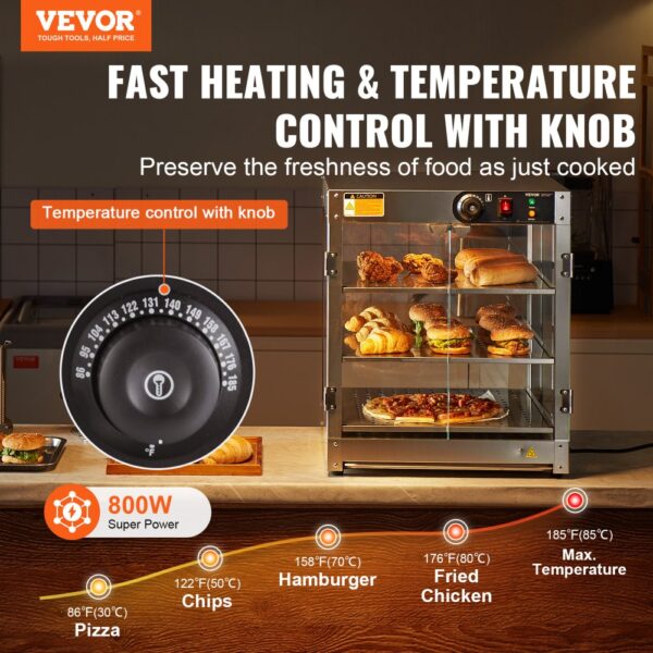 VEVOR 3-stupňový komerční ohřívač potravin Osvětlení skříněk na pizzu 800W - Image 2