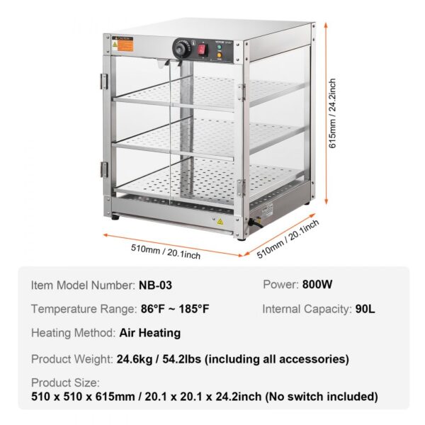 VEVOR 3-stupňový komerční ohřívač potravin Osvětlení skříněk na pizzu 800W - Image 7