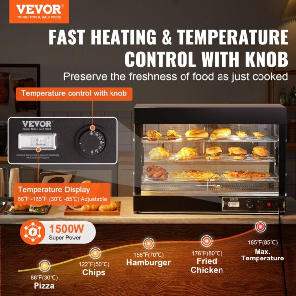 VEVOR 3-stupňový komerční ohřívač potravin skříňka na pizzu 1,5 kw výstavní kebab - Image 2