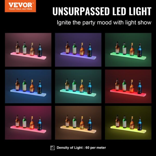 VEVOR barový regál na víno LED osvětlení nástěnný 1 řadový 762 mm displej - Image 2