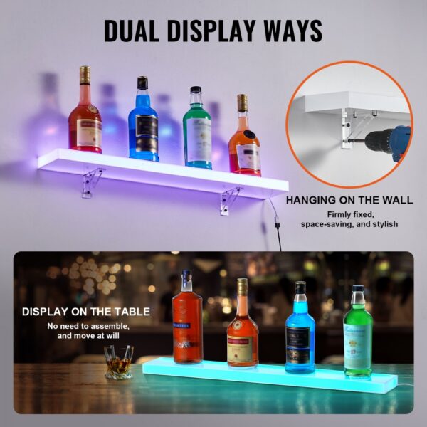 VEVOR barový regál na víno LED osvětlení nástěnný 1 řadový 762 mm displej - Image 5