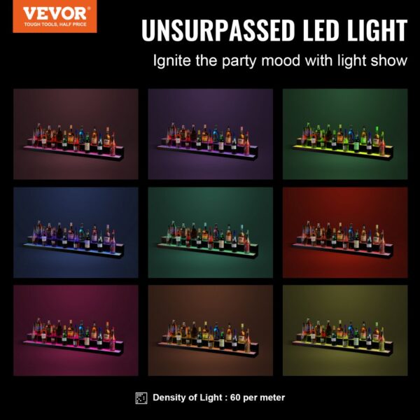 VEVOR Barový regál na víno LED osvětlení nástěnný 2-vrstvý 1524 mm displej - Image 2
