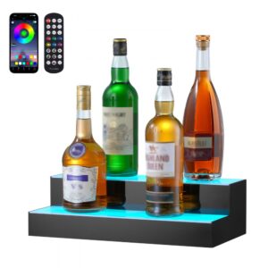 VEVOR barový regál na víno LED osvětlení nástěnný 2-vrstvý 405 mm displej
