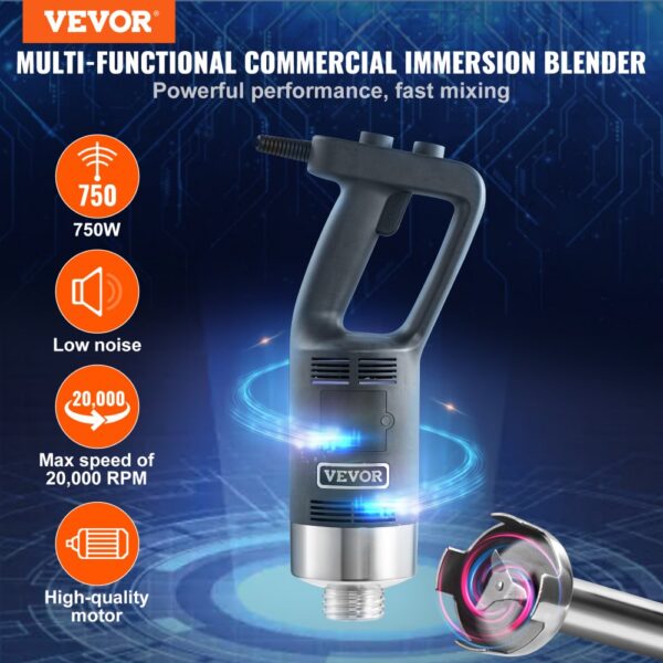 VEVOR Puree Blender elektrický tyčový mixér 750 W, vysokovýkonný mixér s nastavitelnou rychlostí, nerezový víceúčelový tyčový mixér 855 mm, odnímatelná míchací tyč, včetně nástěnného háku a výměnné hlavice čepele - Image 3
