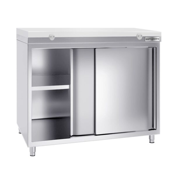 Nerezová pracovná skriňa PREMIUM - 1000x700mm - s posuvnými dverami bez podstavca vrátane reznej dosky - Image 2
