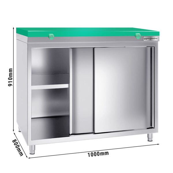 Nerezová pracovná skriňa PREMIUM - 1000x800mm - s posuvnými dverami bez podstavca vrátane reznej dosky