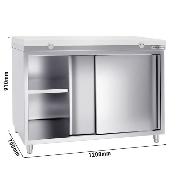 Nerezová pracovná skriňa PREMIUM - 1200x700mm - s posuvnými dverami bez podstavca vrátane reznej dosky
