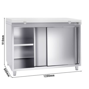 Nerezová pracovná skriňa PREMIUM - 1200x800mm - s posuvnými dverami bez podstavca vrátane reznej dosky