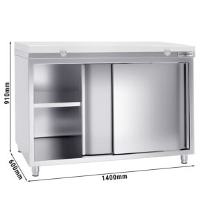 Nerezová pracovná skriňa PREMIUM - 1400x600mm - s posuvnými dverami bez podstavca vrátane reznej dosky