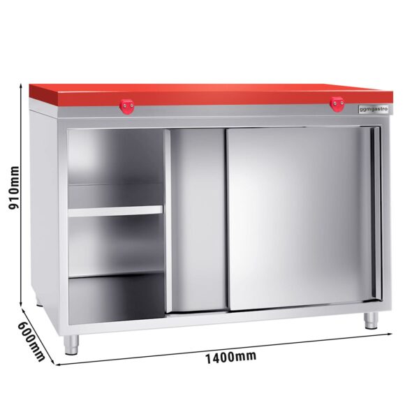 Nerezová pracovná skriňa PREMIUM - 1400x600mm - s posuvnými dverami bez podstavca vrátane reznej dosky
