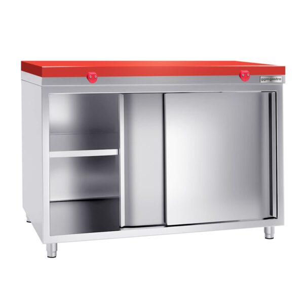 Nerezová pracovná skriňa PREMIUM - 1400x600mm - s posuvnými dverami bez podstavca vrátane reznej dosky - Image 3