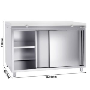 Nerezová pracovná skriňa PREMIUM - 1600x600mm - s posuvnými dverami bez podstavca vrátane reznej dosky