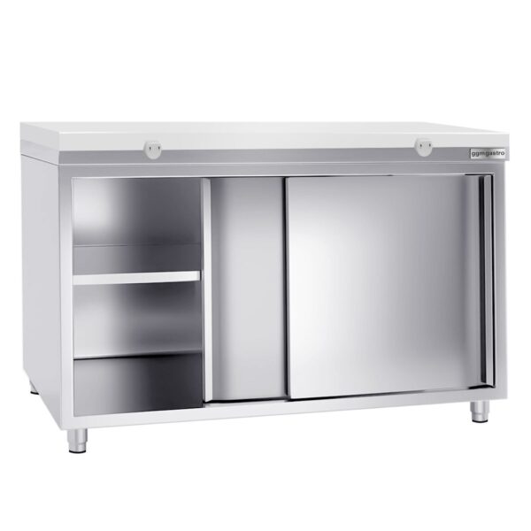 Nerezová pracovná skriňa PREMIUM - 1600x600mm - s posuvnými dverami bez podstavca vrátane reznej dosky - Image 3