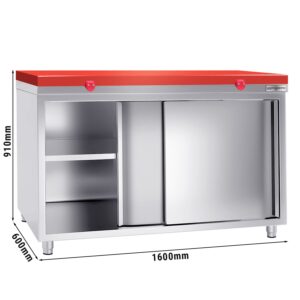 Nerezová pracovná skriňa PREMIUM - 1600x600mm - s posuvnými dverami bez podstavca vrátane reznej dosky