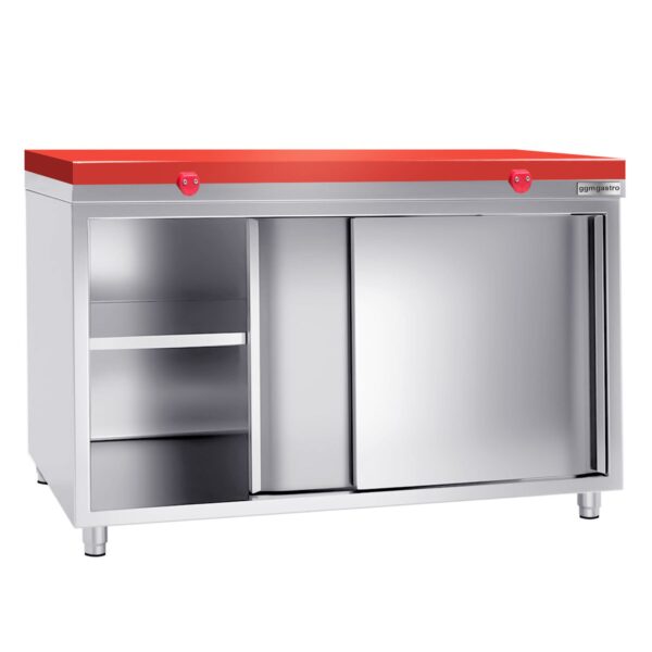 Nerezová pracovná skriňa PREMIUM - 1600x600mm - s posuvnými dverami bez podstavca vrátane reznej dosky - Image 3