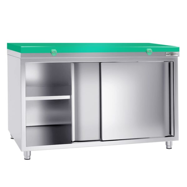 Nerezová pracovná skriňa PREMIUM - 1600x800mm - s posuvnými dverami bez podstavca vrátane reznej dosky - Image 2