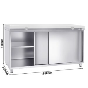 Nerezová pracovná skriňa PREMIUM - 1800x600mm - s posuvnými dverami bez podstavca vrátane reznej dosky