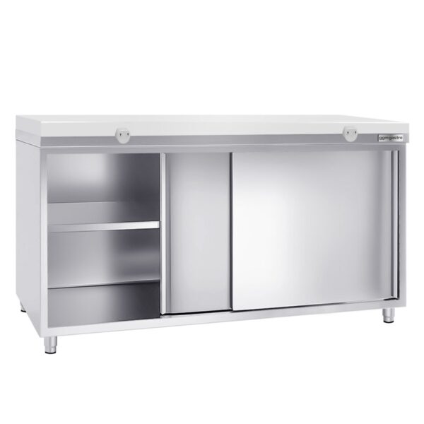 Nerezová pracovná skriňa PREMIUM - 1800x700mm - s posuvnými dverami bez podstavca vrátane reznej dosky - Image 2