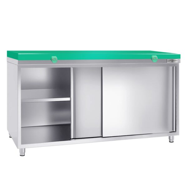 Nerezová pracovná skriňa PREMIUM - 1800x800mm - s posuvnými dverami bez podstavca vrátane reznej dosky - Image 2