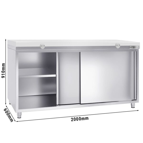 Nerezová pracovná skriňa PREMIUM - 2000x600mm - s posuvnými dverami bez podstavca vrátane reznej dosky