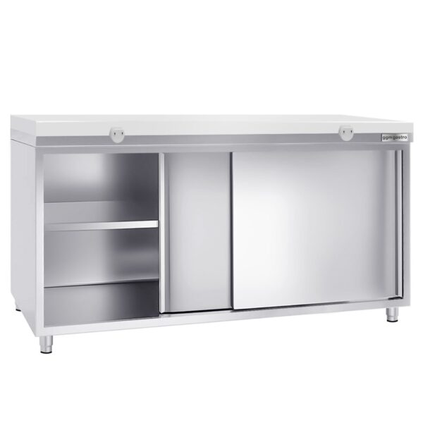 Nerezová pracovná skriňa PREMIUM - 2000x800mm - s posuvnými dverami bez podstavca vrátane reznej dosky - Image 2