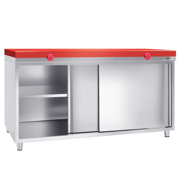 Nerezová pracovná skriňa PREMIUM - 2000x800mm - s posuvnými dverami bez podstavca vrátane reznej dosky - Image 2