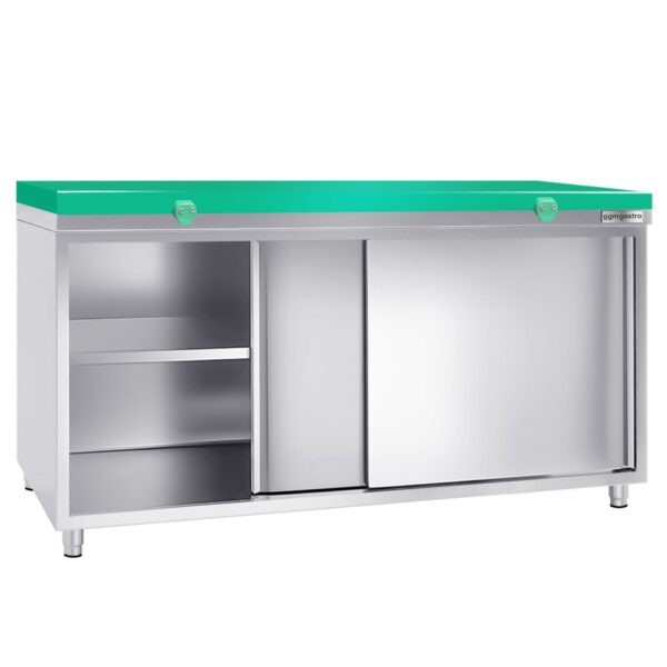 Nerezová pracovná skriňa PREMIUM - 2000x800mm - s posuvnými dverami bez podstavca vrátane reznej dosky - Image 2