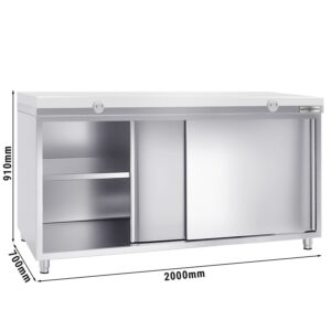 Nerezová pracovná skriňa PREMIUM - 2000x700mm - s posuvnými dverami bez podstavca vrátane reznej dosky