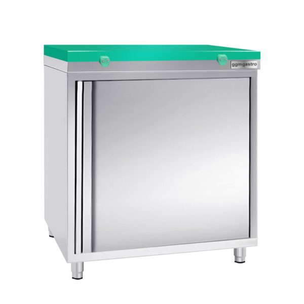 Nerezová pracovná skrinka PREMIUM - 600x700mm - s krídlovými dverami bez podstavca vrátane reznej dosky - Image 2