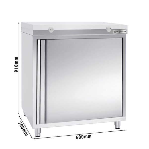 Nerezová pracovná skrinka PREMIUM - 600x700mm - s krídlovými dverami bez podstavca vrátane reznej dosky