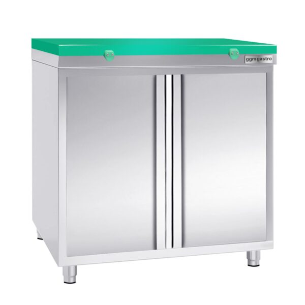Nerezová pracovná skrinka PREMIUM - 800x700mm - s krídlovými dverami bez podstavca vrátane reznej dosky - Image 2