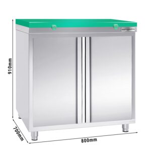 Nerezová pracovná skrinka PREMIUM - 800x700mm - s krídlovými dverami bez podstavca vrátane reznej dosky