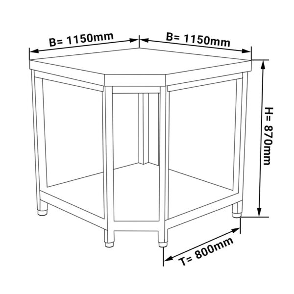 Nerezový rohový pracovný stôl PREMIUM - 1150x800mm - s podnožou bez podstavca - Image 5