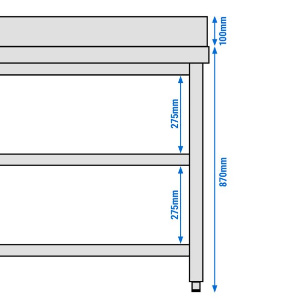 Nerezový pracovný stôl PREMIUM - 2000x600mm - s podnožou, podperou a podperou - Image 13