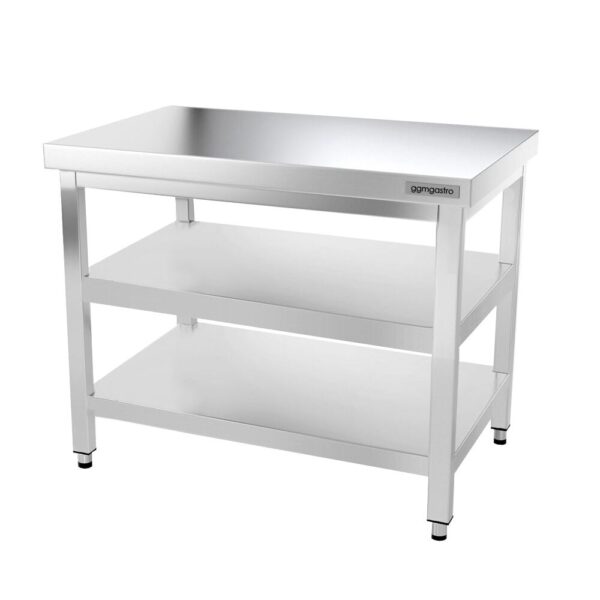 Nerezový pracovný stôl PREMIUM - 1000x600mm - so základnou policou a medzipoličkou - Image 4