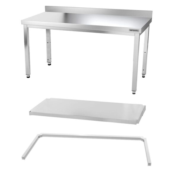Nerezový pracovný stôl PREMIUM - 1500x600mm - s podnožou, podperou a podperou - Image 6