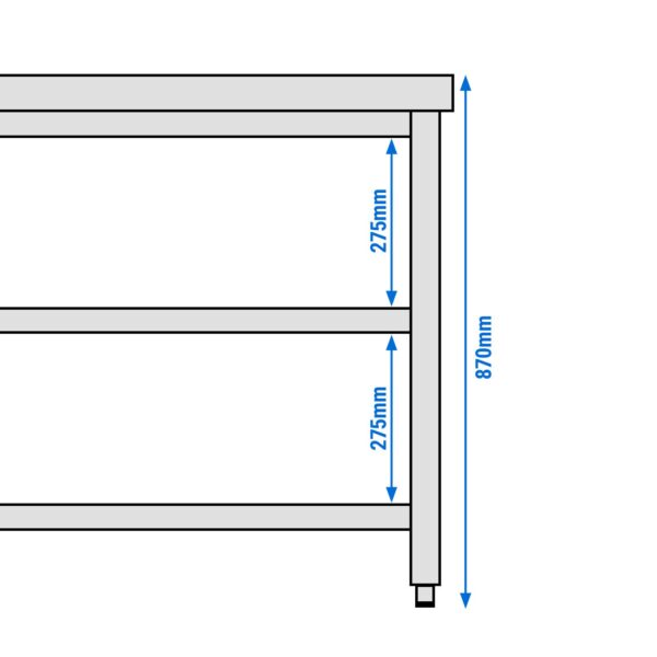 Nerezový pracovný stôl PREMIUM - 1400x600mm - so základnou policou a medzipoličkou - Image 3