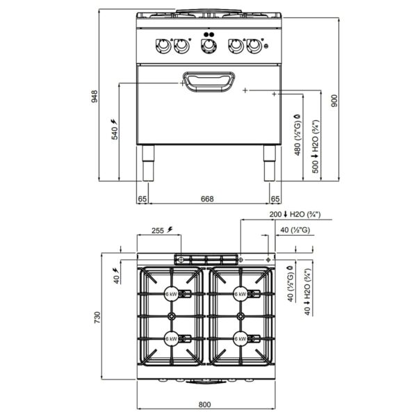 Plynový sporák - 24 kW - 4 horáky - vrátane elektrickej rúry - 4,7 kW - Image 2