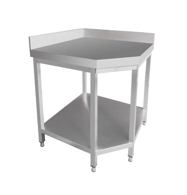 Nerezový rohový pracovný stôl PREMIUM - 1000x700mm - s podnožou a podstavcom - Image 3