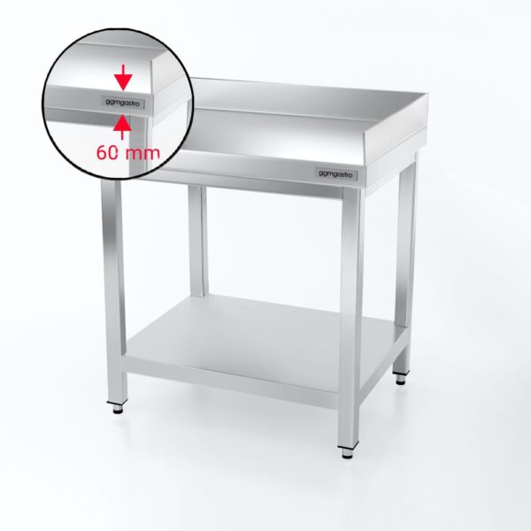 Nerezový pracovný stôl PREMIUM - 700x700 mm - so základnou policou a podstavcom vzadu + vpravo - Image 3