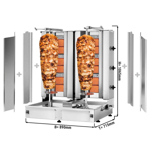 Plynový gril na kebab gyros/doner - 3+3 horáky- max 80 kg - vrátane 2 krytov a 2 krídlových dverí - Image 6