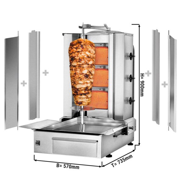 Plynový gril na kebab gyros/doner - 3 horáky - max 40 kg - vrátane 2 krytov a 2 krídlových dverí - Image 4