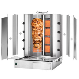 Plynový gril na kebab gyros/doner - 4 horáky tvar V - max 100 kg - vrátane 2 krytov a 2 krídlových dverí