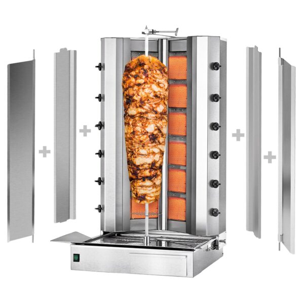 Plynový gril na kebab gyros/doner - 6 horáky - max 150 kg - vrátane 2 krytov a 2 krídlových dverí