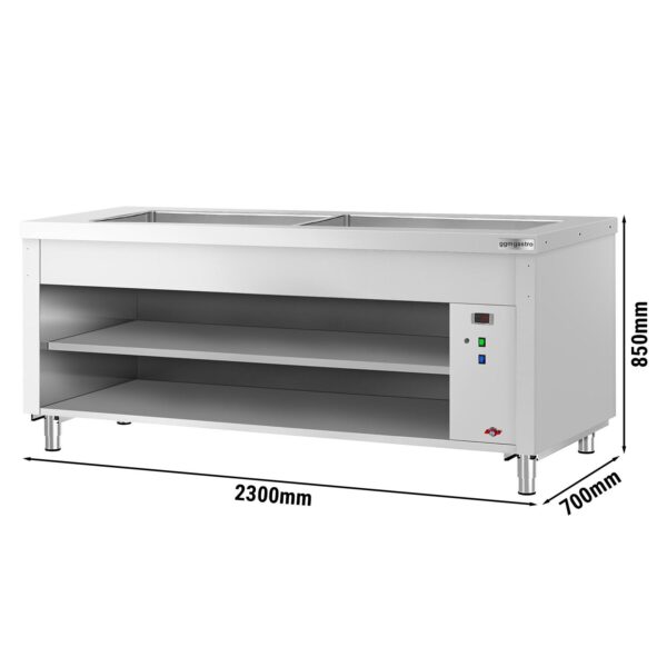Bufetový pult KOPENHAGEN - 2310mm - s vaňou - s LED osvetlením - pre 6x GN 1/1 - nerez